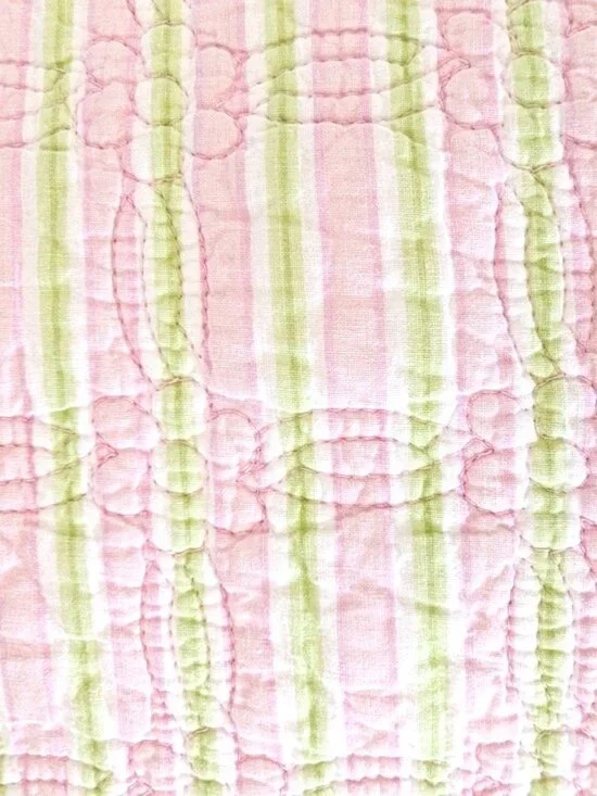 Maggie Miller 100% Cotton Pink & Green Striped Quilt Twin Size