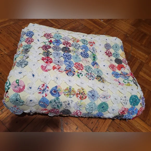 Colorful Patchwork Quilt Vintage Yo-Yo Quilt Yo Yo Coverlet