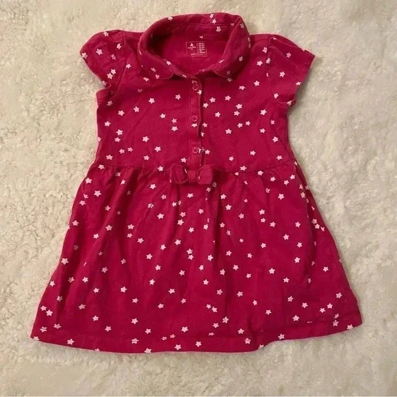 GAP 18-24 months pink star shirt sleeve dress with button and‎ bow details​