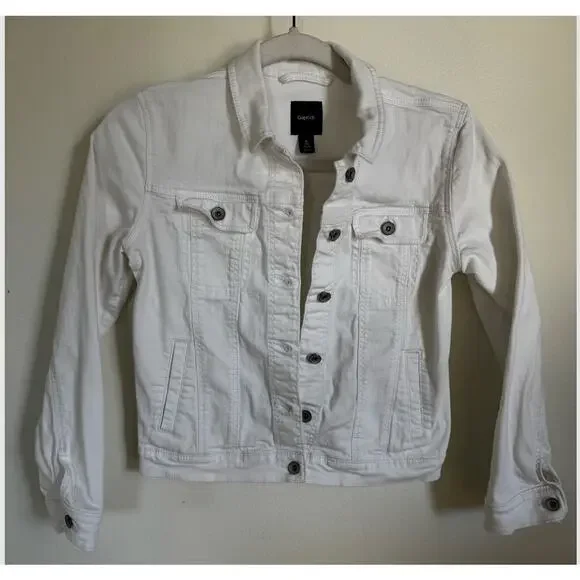 Gap‎ Girl's White Denim Jacket Size XL (12) Warm Fall Spring Light Coat