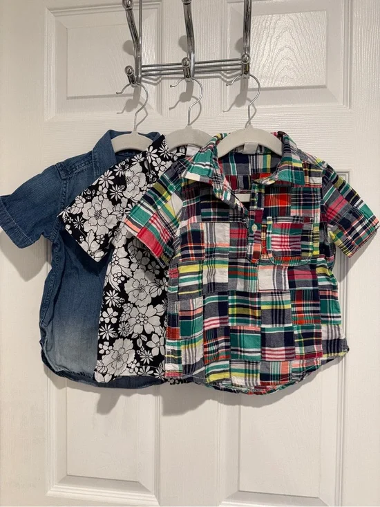 Lot of 3 Gap Toddler Boys 2T Button Down Shirt Bundle Plaid Floral Chambray