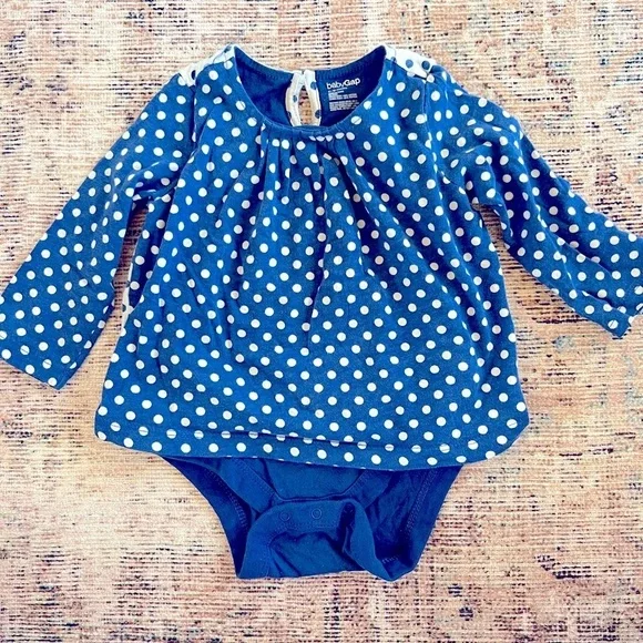 Gap Baby Girl Long Sleeve Layered Onesie Tee Blue Dots 6-12 Months