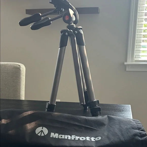 Manfrotto Black and Silver Tripod
