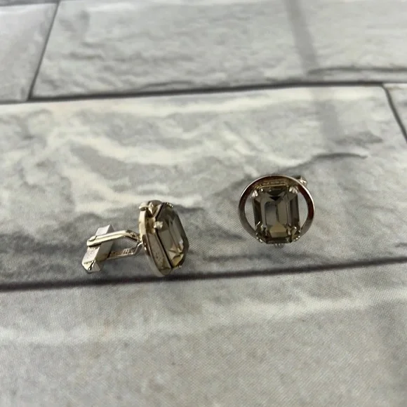 Vintage Sterling silver cuff links smoky topaz stone