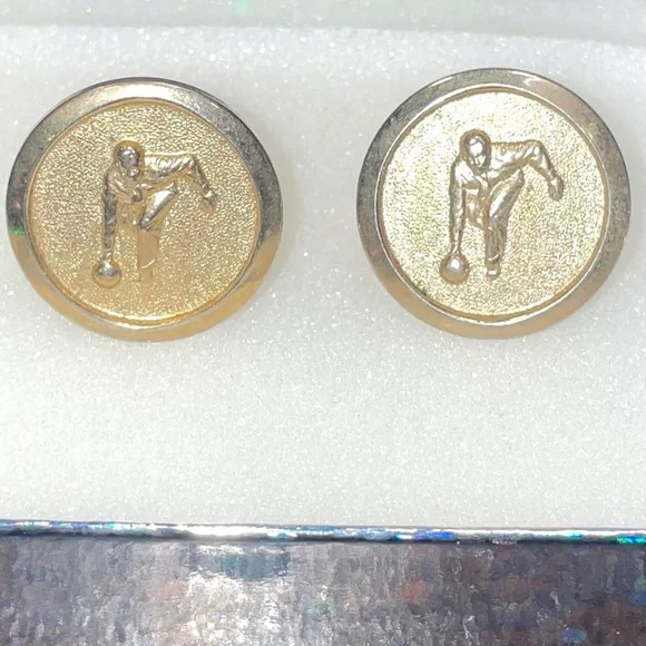 Vintage Cuff Links Bowling 1960'S Gold Tone‎ Color Athletes