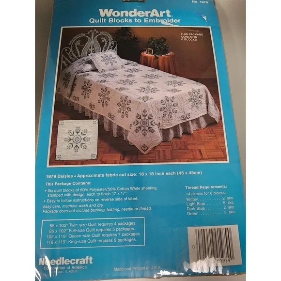 WonderArt Quilt Blocks 1979 Daisies to‎ Embroider 6 blocks X 2 packages NEW