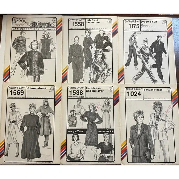 Vintage 80's Stretch and Sew Patterns by Ann Person 1980's Adult Woman Lot 12