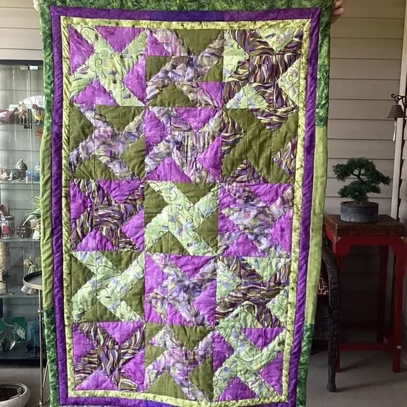 NWT Hand Crafted Greens and Purples Quilt