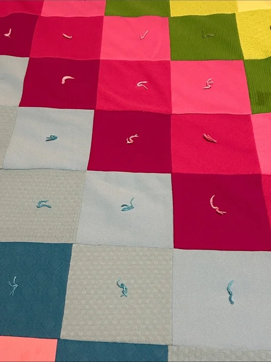Patchwork Quilted Bedding Throw in Pink, Green, Blue