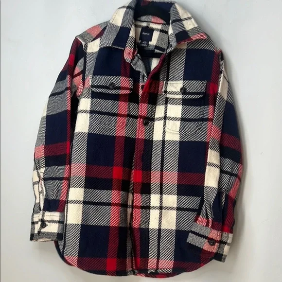 Gap Kids Navy Red Cream Plaid‎ Button-Up Shirt Jacket Boys Size Small