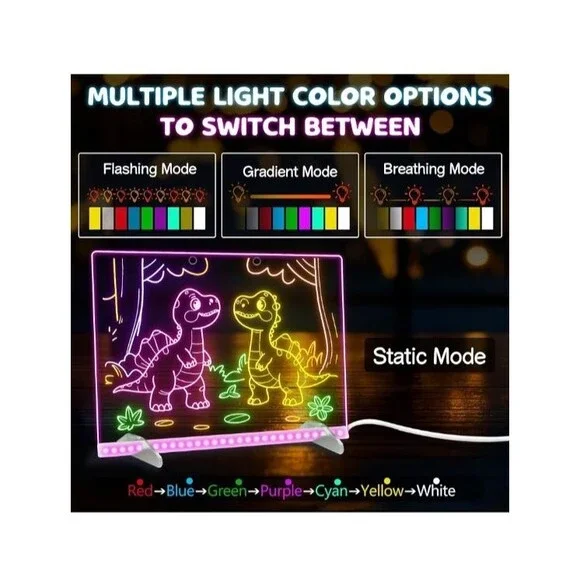 NEW LED Note Board 14x10 Inch 4 Color‎ Modes w/ Dry Erase Markers Light Up Board