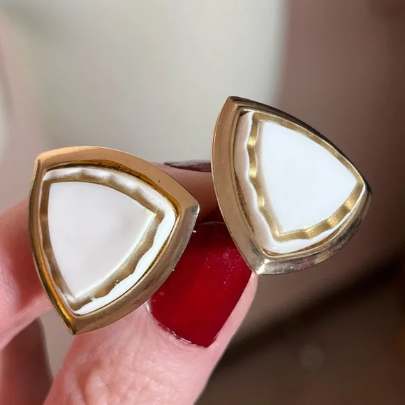 Vintage 1960 70 MCM Art deco gold white Lucite Oversized Cufflinks