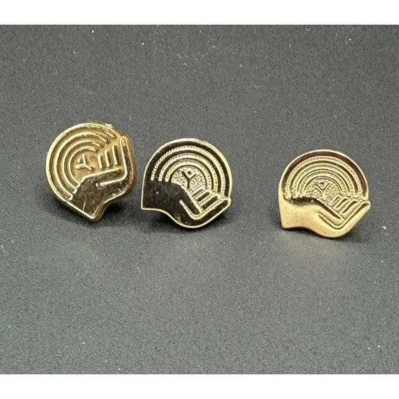 Vintage YMCA Caring Hand Lapel Pins Lot of 3 Gold Tone Enamel Charity Pins