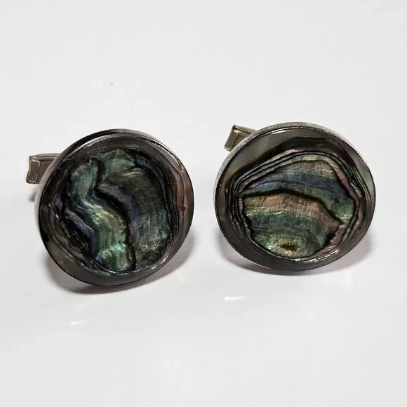 *Sale* Mexico Alpaca Sterling Silver Colorful Abalone Cufflinks