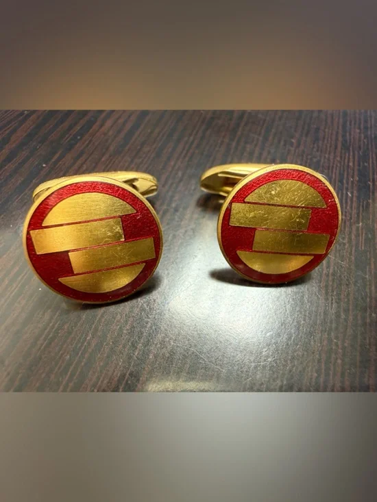 Vintage Sporrong & Co Swedish Red Enamel Cufflinks Signed Gold Estate swivel