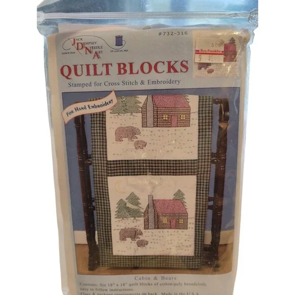 Jack Demsey White Quilt Blocks Log Cabin And Bears Pattern 18