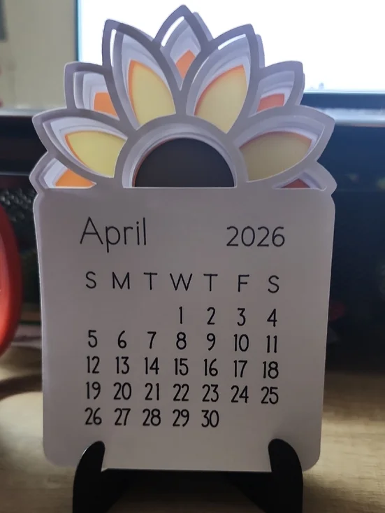 Desk Calendar with Sunflower Accent - White/Yellow - Unbranded