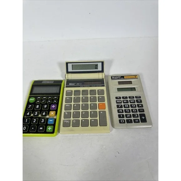 Lot of 3 Vintage Calculators Ibico 080S Flip Sharp Elsi Mate EL-243C Solar