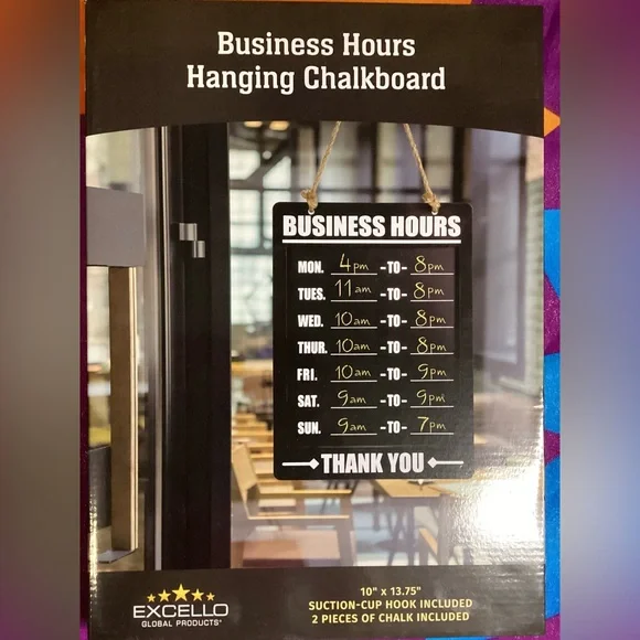 Cello Business Hours Hanging Chalkboard - Black