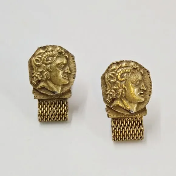 Vintage 1960'S Julius Caesar Gold Tone Bold Unique Meshwrap Swank Cufflinks