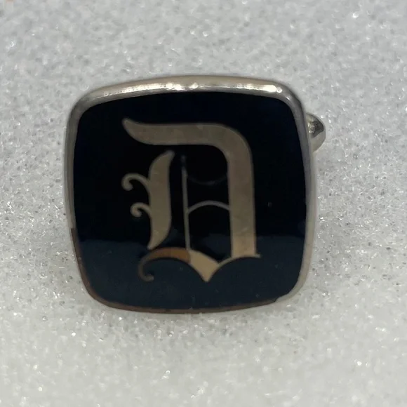 Replacement Lost J Monogram Initial Letter SINGLE Vintage Cuff Link Black Silver