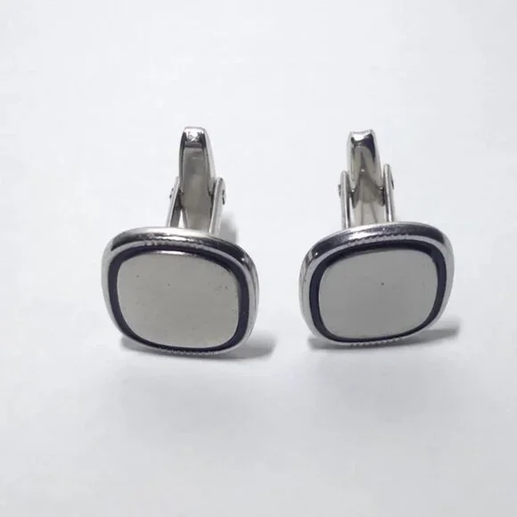Vintage Sarah Coventry Mid Century Modern 1960s Cuff Links Silver Tone Blk Trim