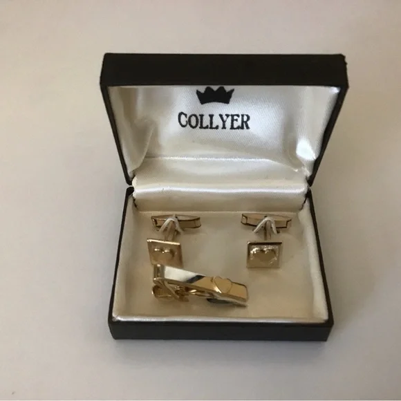 Vintage Collyer Heart Cuff Links and Tie Clip