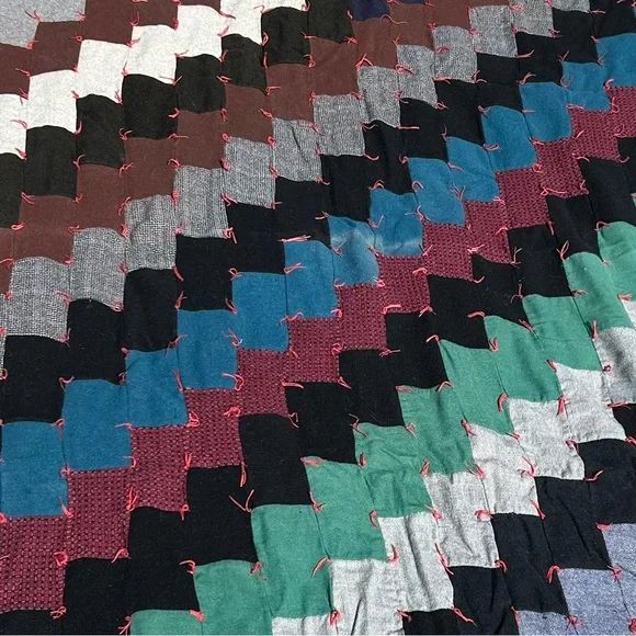 Stairway To Heaven Antique Quilt Wool/Flannel 61”Wx80”L Crazy Quilt Cottagecore