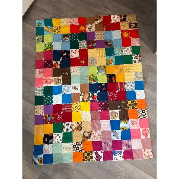 Small vintage patchwork quilt handmade