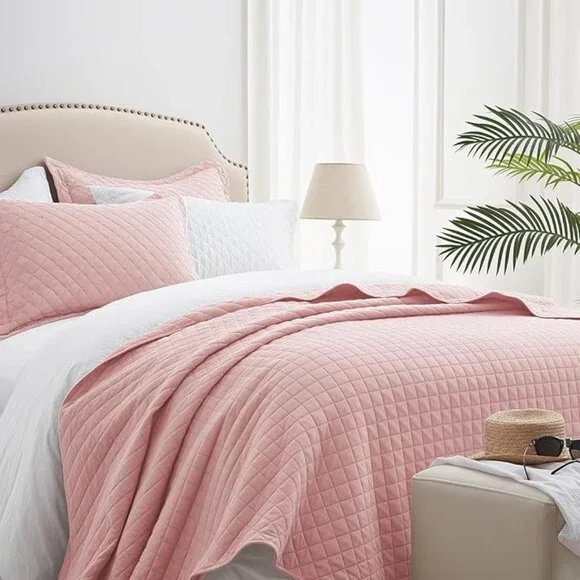 SunStyle Home Quilt Full|Queen Bedding | 3 Piece Set | Pink