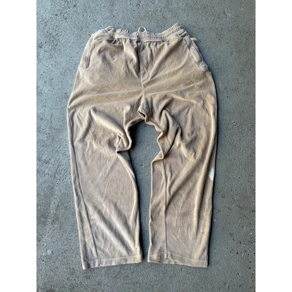 Vintage Baggy FUBU Tan Velour Track Pants Men Large Beige 90s Streetwear Joggers