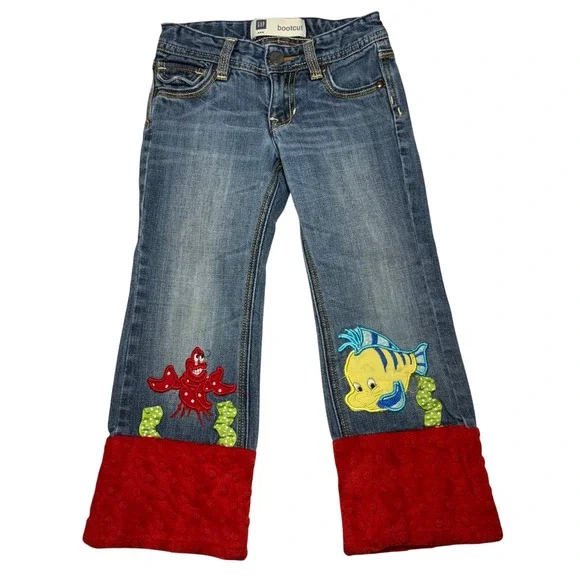 Gap Kids Girls Size 4 Bootcut Jeans Little Mermaid Flounder‎ Sebastian Red Cuffs