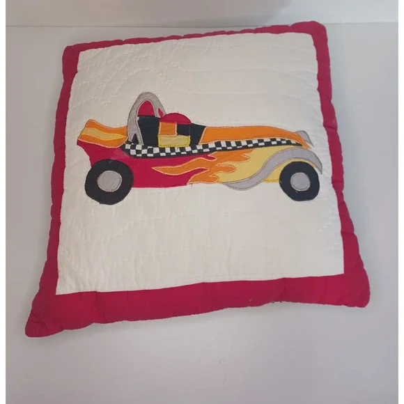 🏁Antique Race Car Pillow Quilt Checkered‎ Back 15