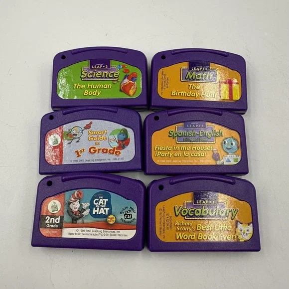 Vintage LeapFrog LeapPad Cartridges Lot 6 Science Math‎ Vocab Spanish Cat Hat