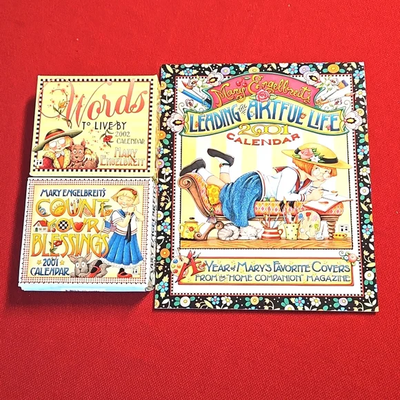 Lot of 3 Mary Englebreit calendars 2001 and 2002 NEW craft card making read