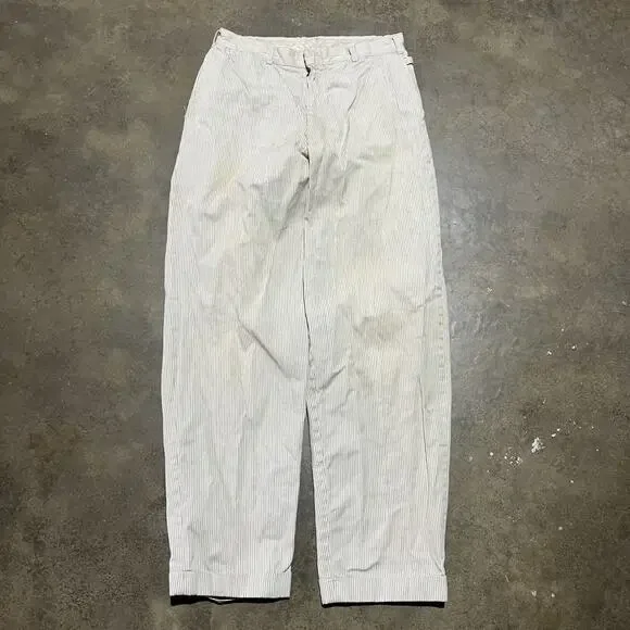 Vintage 50s White/Green Striped Side Clasp Pants 28x29