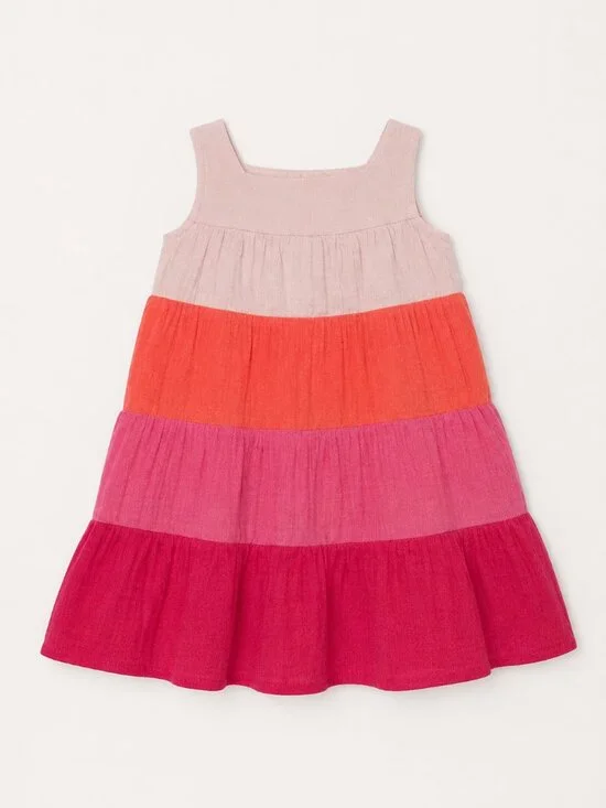 Baby Gap Rainbow Tiered Gauze Dress Pink Orange Cotton 18-24M