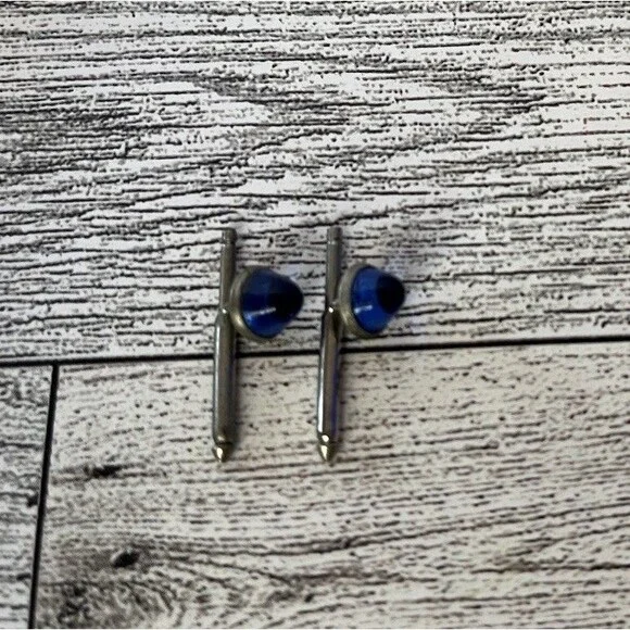 Vintage Glass Dome Formal Groom Prom Tuxedo Cufflink Shirt Studs Cobalt Blue