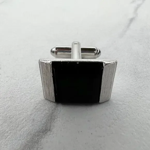 Dante Vintage Silver Tone and Black Single Cufflink