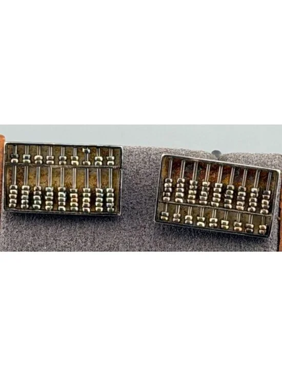 Vintage Cuff Links Sterling Silver Abacus Moving Beads Hong Kong Mechanical 3/4