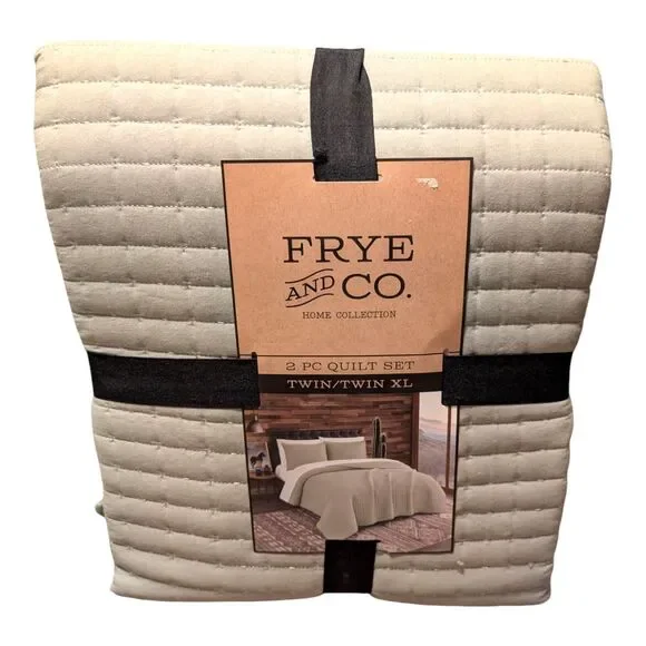 Frye & Co. 2 Piece Quilt Set Twin Blanket Jade Green Channel Stitched NEW