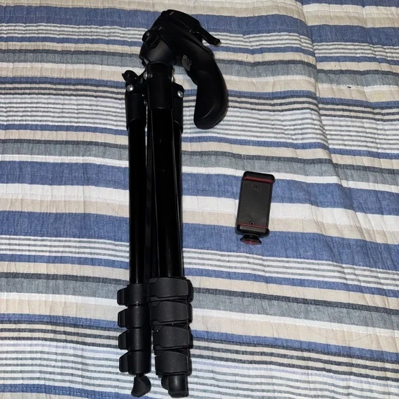Black Camera Tripod with Phone Mount