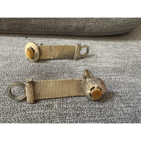 Vintage Dante Gold Tone Oval Orange Glass Stone‎ Mesh Wrap Fashion Cufflinks