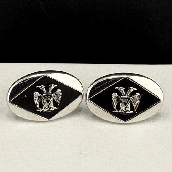 Vintage‎ Swank Cufflinks Silver Tone Masonic Scottish Rite Double Eagle