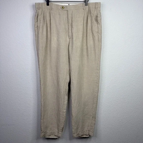 J. Hilburn Pants‎ Mens 38x32 Beige Linen Cuffed Trouser Vacation Minimalist