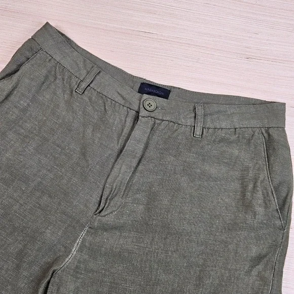 Magaschoni Man Linen Blend Pants Mens 33x29 Green Casual Lightweight Trousers