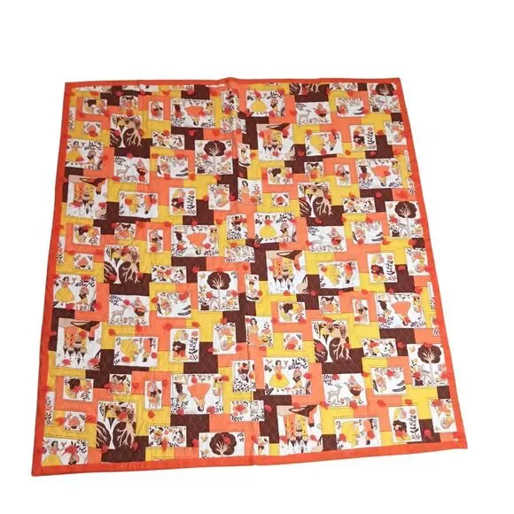 Vtg Handmade Baby Quilt Flannel Disney Snow White Dwarfs MCM Tied