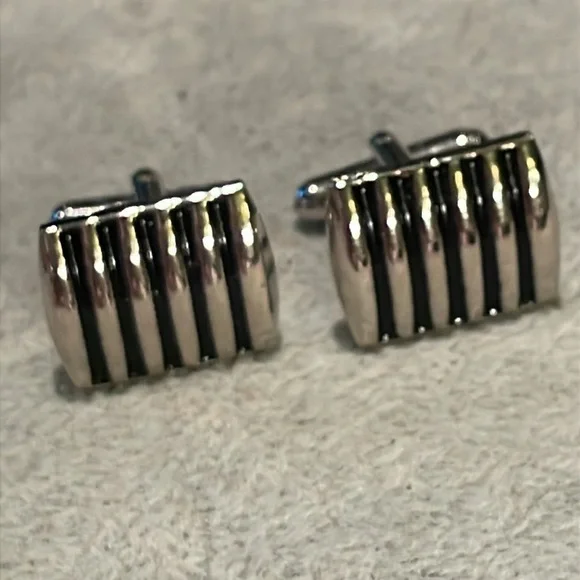 Vertical Stripe Silver & Black Cuff Links