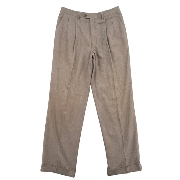 Ralph Lauren Mens 34x32 Gray Glen Plaid Pleated Cuffed Dress Pants Trousers