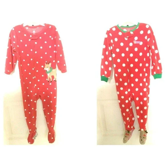 Carter's Baby Christmas Holiday PJ Pajama Lot of 2 Red White 2T Reindeer EUC